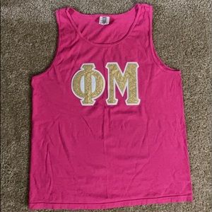 phi mu stitched letters tank top